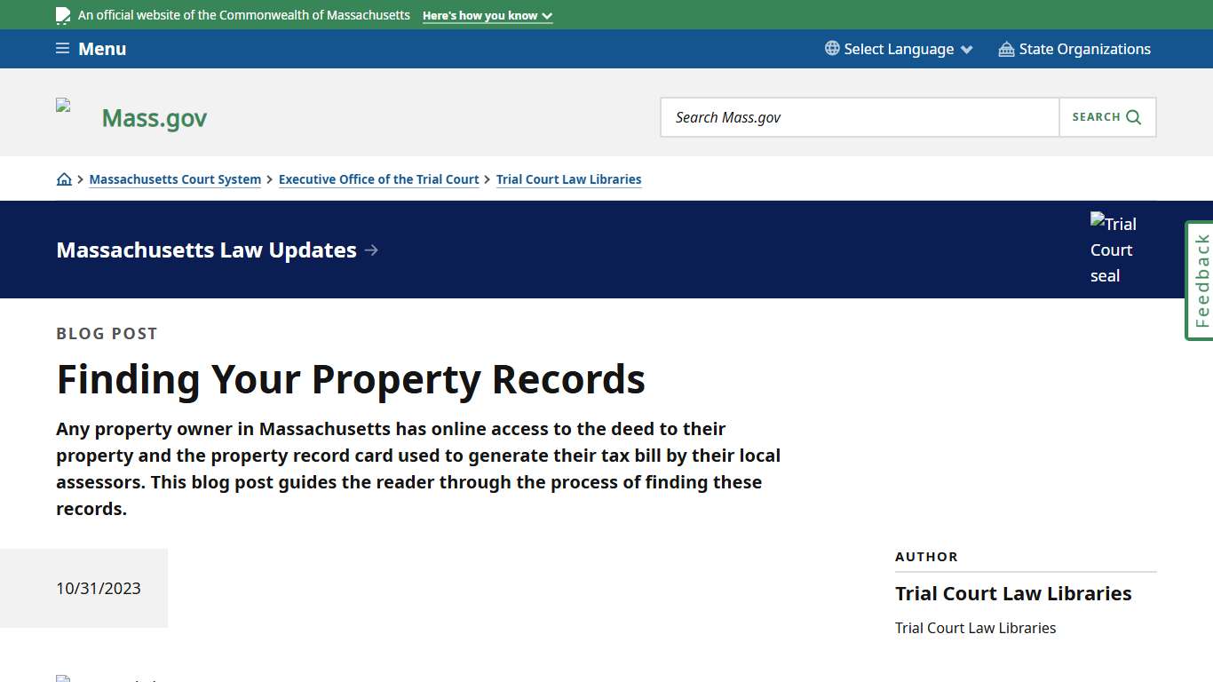 Finding Your Property Records Mass.gov