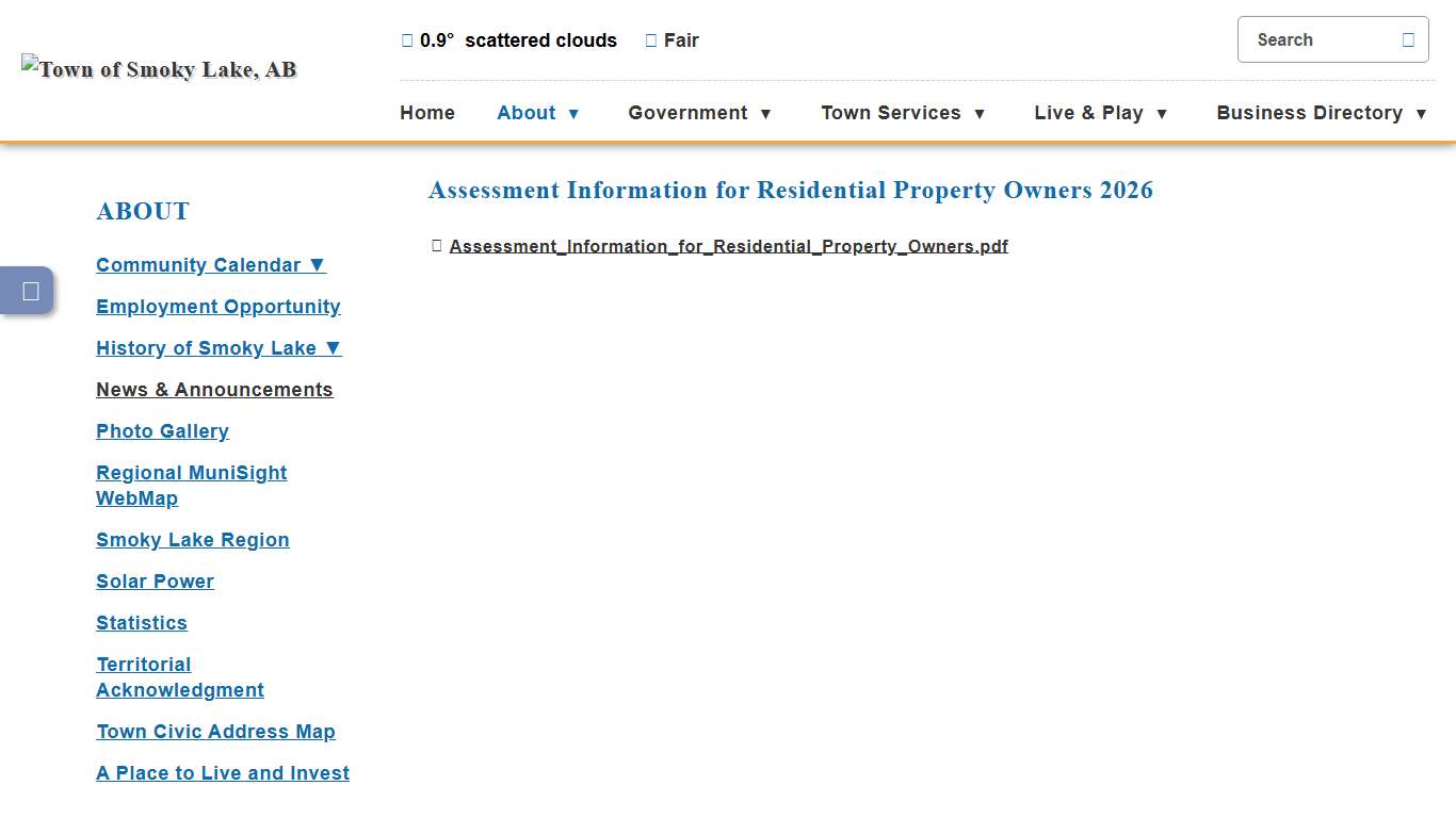 Assessment Information for Residential Property Owners 2026 - News & Announcements - Town of Smoky Lake, AB