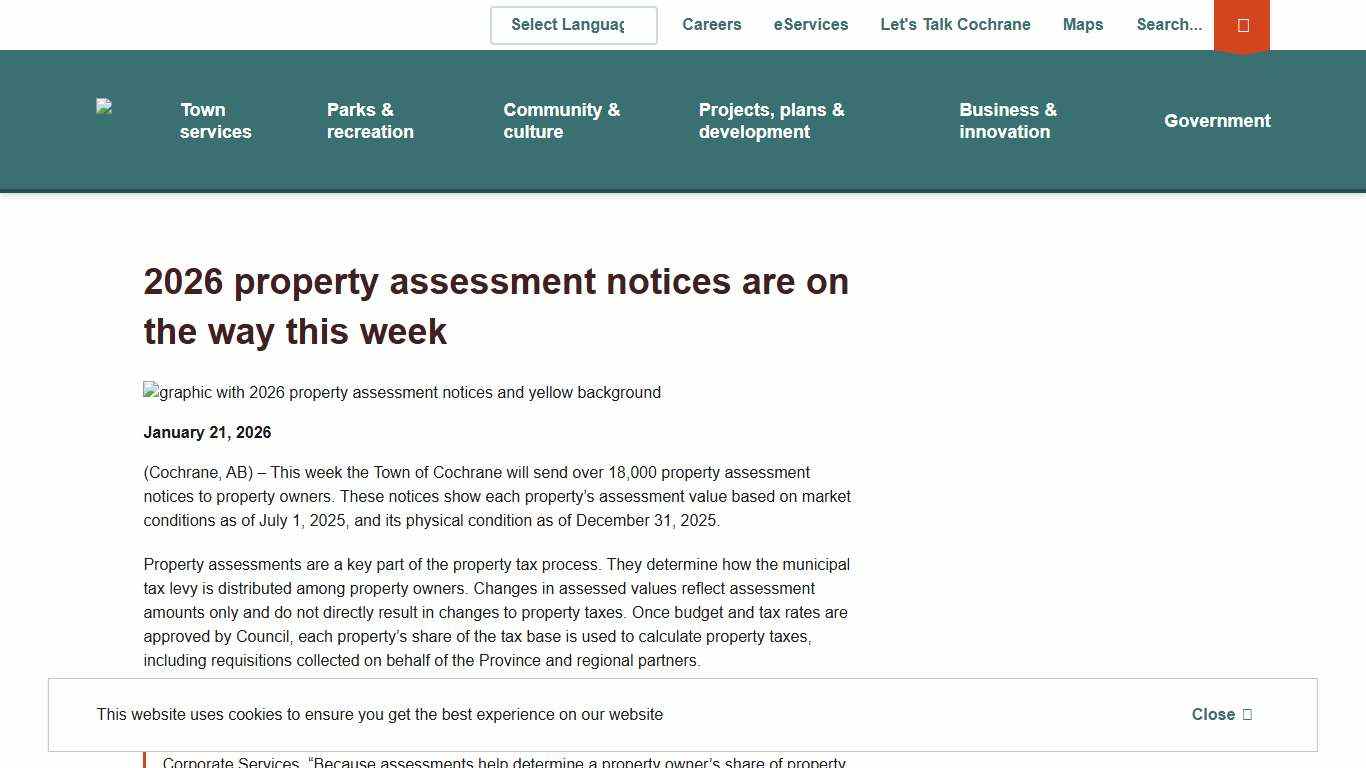 2026 property assessment notices are on the way this week Town of Cochrane